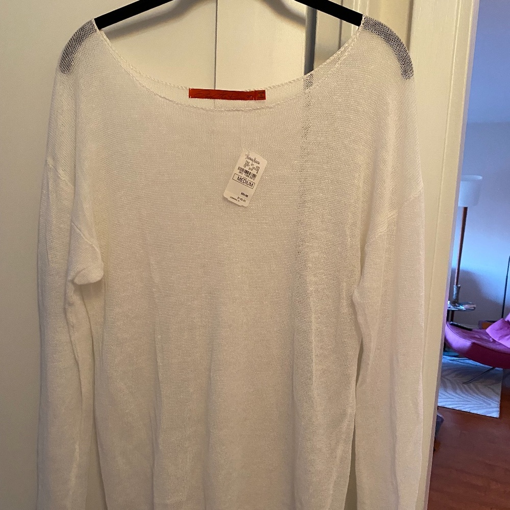 Feel the Piece , White , Medium, sheer sweater top